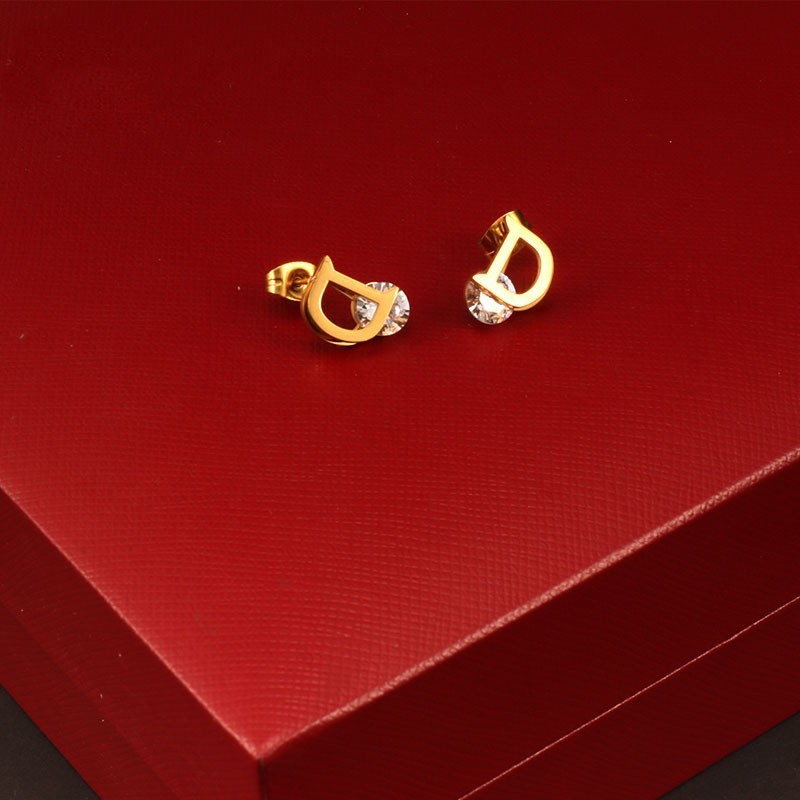 Thời Trang D Chữ Zircon Bông Tai 18K Mạ Vàng Không Phai Màu Nữ Sáng Tạo Bông Tai Chữ