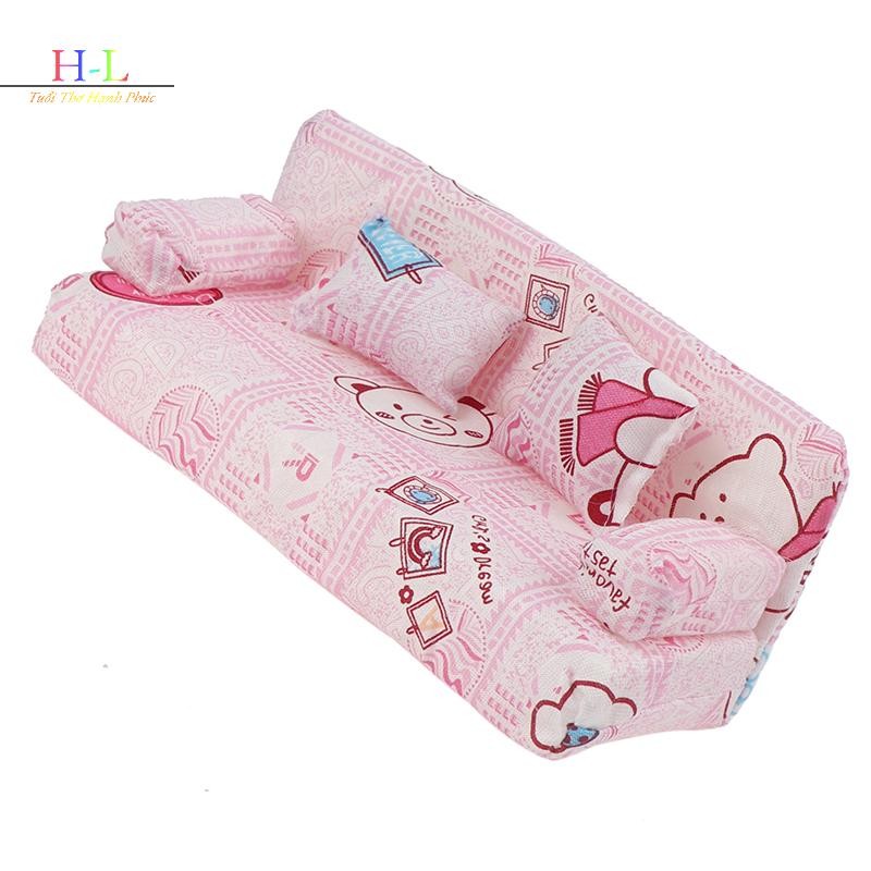 HL Bộ ghế sofa vải hoa nhỏ nội thất kèm 2 phụ kiện búp bê LMWU