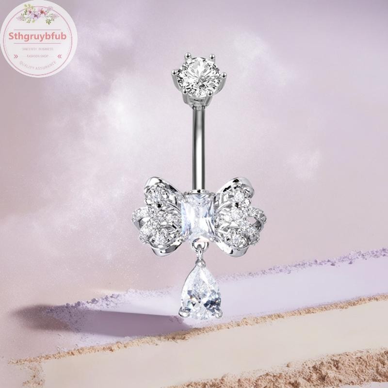 STHB Trái Tim Nơ Zircon Bụng Nút Nhẫn Rốn Xuyên Kim Cương Giả sels Bụng Thanh Dành Cho Nữ Trang Sức Cơ Thể VN