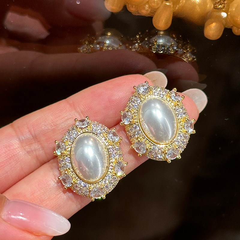 T Classy Zircon Bông tai ngọc trai sang trọng nhẹ nhàng phong cách mới