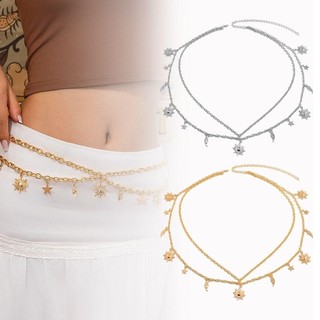 Dây xích hai tầng mặt trăng mặt trời vintagepunk, thời trang hip hop retro dành cho nữ