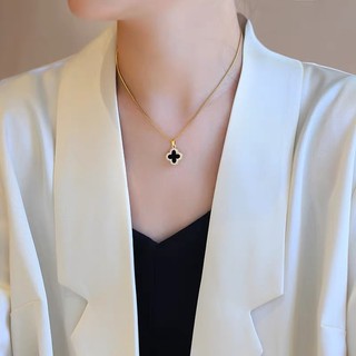 Vòng Cổ Cỏ Bốn Lá Đen Trắng Dát Kim Cương Nữ Vòng Cổ Thời Trang Thanh Lịch Ánh Sáng Sang Trọng Xương Đòn Dây Chuyền