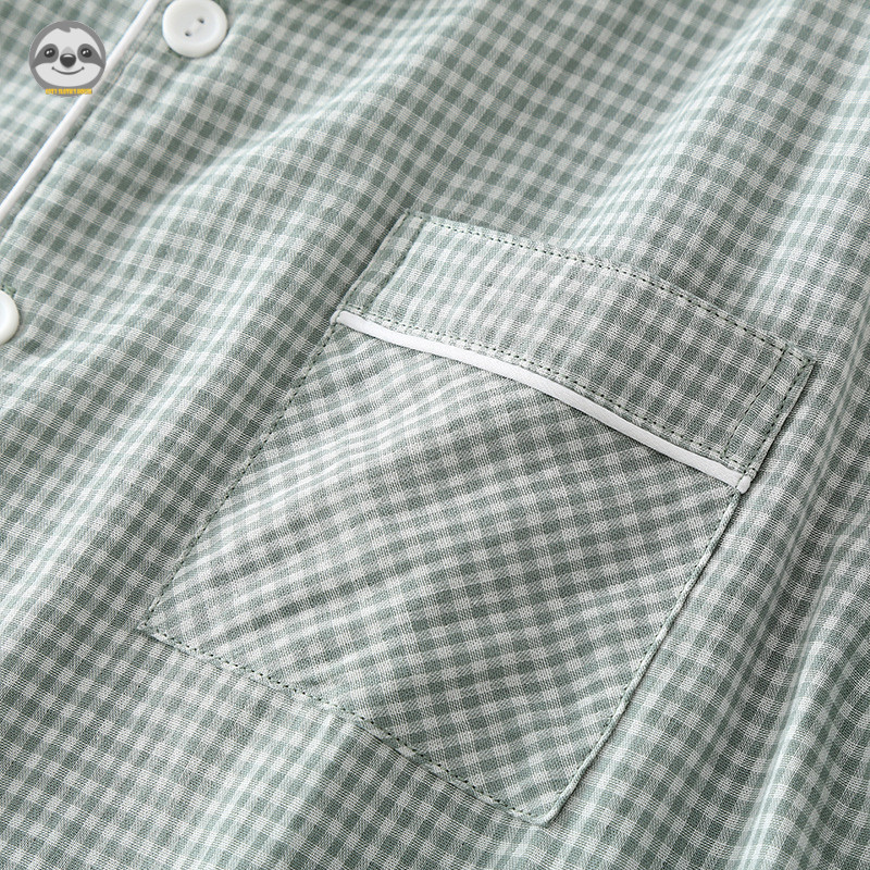 Phong cách Nhật Bản Phong cách Muji / Áo sơ mi nam kẻ sọc đơn giản Bộ đồ ngắn tay bằng Cotton nguyên chất / Bộ đồ ngủ gạc Cotton nguyên chất phong cách mỏng mùa hè / Nam có thể mặc bên ngoài Loungewear