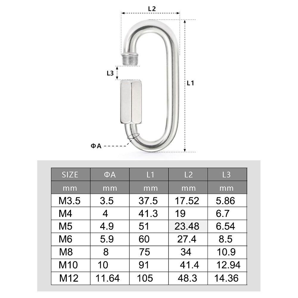 Liên kết nhanh SLICELLIFE, Kẹp Carabiner khóa bằng thép không gỉ 304 hình bầu dục, Võng móc khóa liên kết chuỗi hạng nặng hình chữ D
