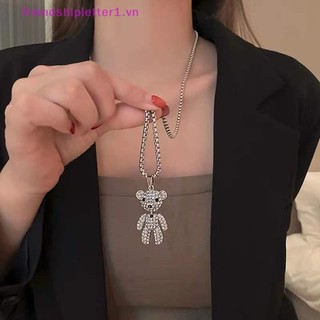 {FH Fashion} Vòng cổ mặt dây chuyền búp bê gấu thép titan Hip-hop dành cho trang sức dây chuyền áo len đính đá Cubic Zirconia cổ điển Womon.
