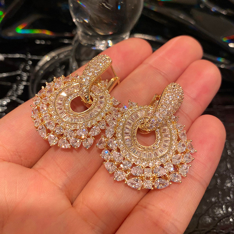Bông tai sang trọng thời trang tròn Zircon thời trang Hàn Quốc