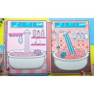 Đồ chơi giấy ngôi nhà búp bê toca boca Nari & Rita đáng yêu,đồ chơi thủ công bóc dán cho bé