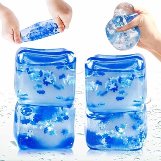 Blue Ice Cube Squeeze Stress Balls Fidget Square Calming Toy W/ Snowflakes ADHD