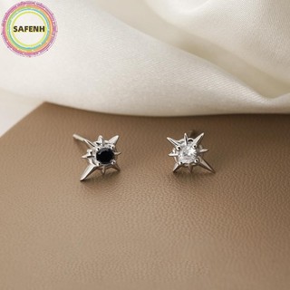 Safenh 1 Cặp Hợp Thời Trang Đen Zircon Ngôi Sao Bông Tai Dành Cho Nam Nữ Cặp Đôi Trắng Cá Tính Hip-hop Bông Tai Dự Tiệc Phụ Kiện Trang Sức VN