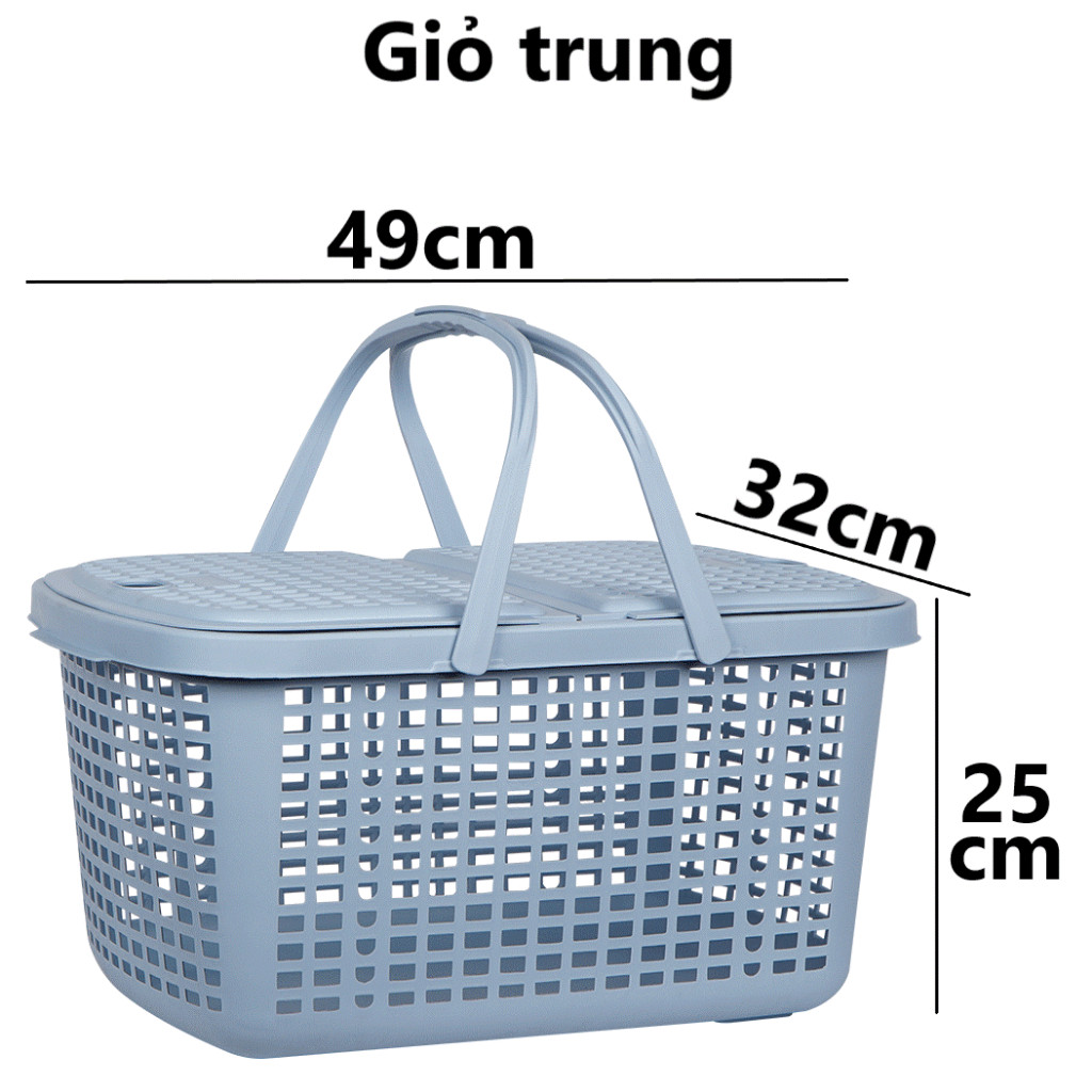 Giỏ làn caro đí sinh nhựa VIỆT NHẬT - Nắp lưới thoáng khí - Quần áo mẹ bé, chợ, siêu thị - 2600/1/2