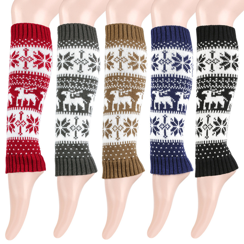 Codstore _ 1 Cặp Vỏ Bê Mùa Đông Dệt Kim Chống Trơn Trượt Phong Cách Giáng Sinh Độ Đàn Hồi Cao Nai Sừng Tấm Bông Tuyết Jacquard Piled Tất Dày Mặc Hàng Ngày Thể Thao Đi Chơi Chân Ấm