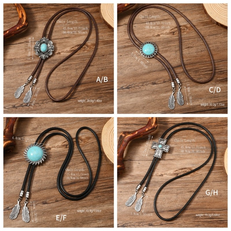 Dasbsug Western Cowboy Vintage Bolo Tie Dây Da Cổ Hoa Nghệ Cà Vạt Cà Vạt