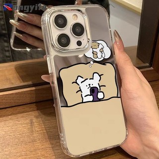 Ốp Gương Cặp Đôi Hoạt Hình Puppy Cho iPhone 16 Pro Max 15 14 Plus 13 12 Mini 11 Pro Max X XR XS Max 8 7 6 6s Plus SE2 SE3 Vỏ Mềm Dễ Thương Chó Chống Rơi Vỏ Điện Thoại