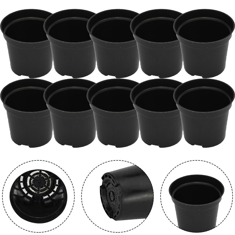 Set of 8 Black Plastic Plant Pots Ideal for Repotting and Transplanting ...