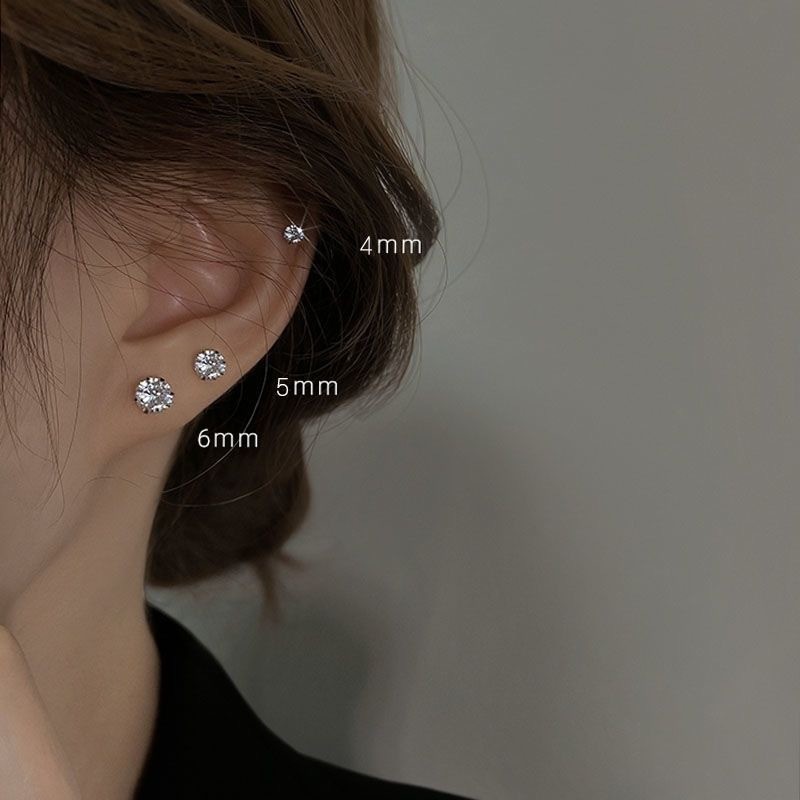 Đơn Giản Thép Titan Sáu Móng Vuốt Zircon Bông Tai Nam Nữ Không Phai Màu Tai Xuyên