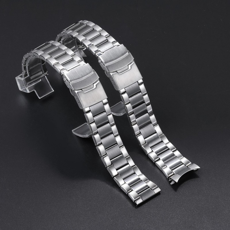Dây đeo đồng hồ bằng thép không gỉ đầu cong 22mm Dây đeo đồng hồ kim loại đầu phẳng thay thế Dây đeo đồng hồ đa năng cho SEIKO Diver Vòng tay nam nữ có khóa gấp màu bạc