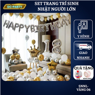 Set trang trí sinh nhật người lớn kiểu hàng quốc màu trắng đen SNNL-VÀNG 06,Bóng bay trang trí sinh nhật cho bé trai
