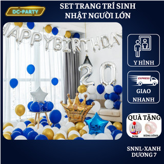 Set trang trí sinh nhật người lớn kiểu hàng quốc màu trắng đen SNNL-XANH DƯƠNG 07,Bóng bay trang trí sinh nhật cho bé