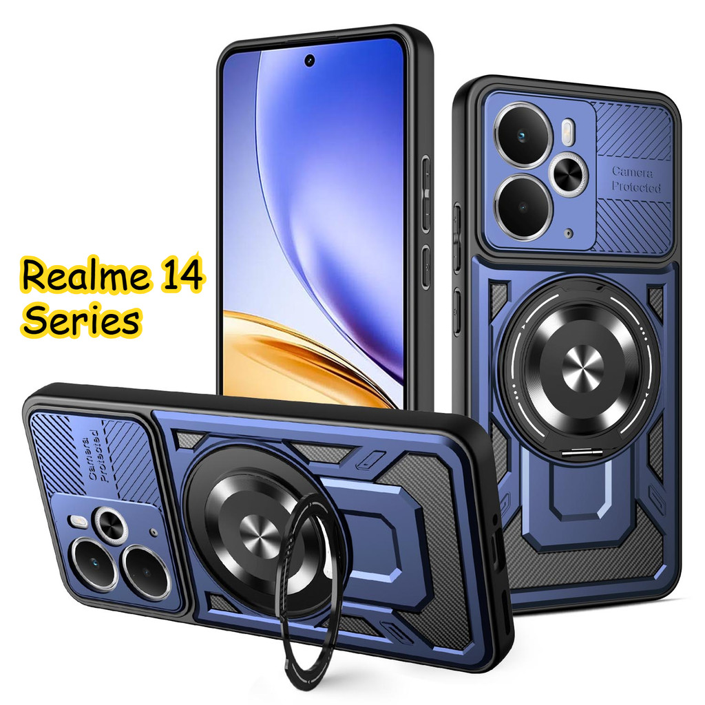 Hàng Mới Về Realme 14 5G 2025 Max 360° Xoay Vòng Đứng Từ Tính Ốp Lưng Điện Thoại Realme 14 14Pro 14x 14 + 5G Realme 14 14 Pro 14 x 14 + 4G 5G Vỏ Giáp Bảo Vệ Ống Kính