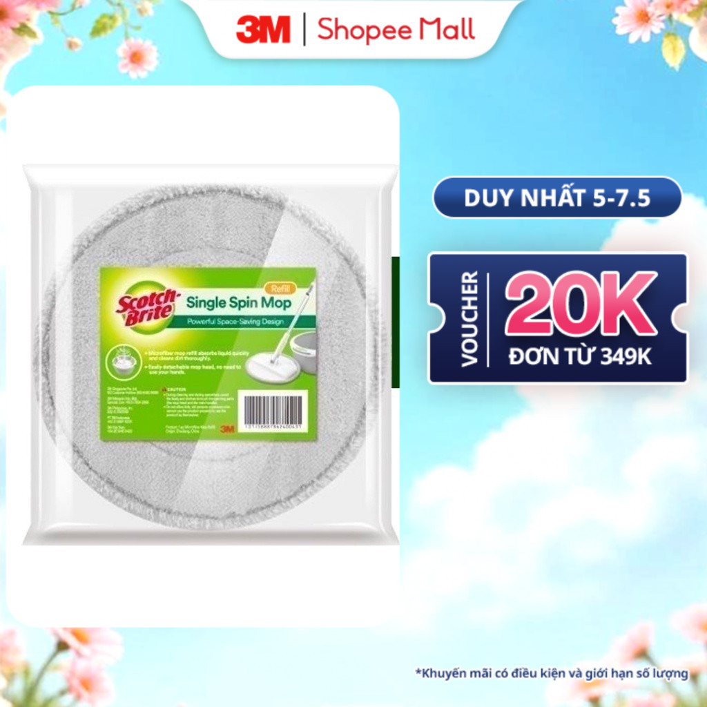 Ảnh Bông lau thay thế Bộ cây lau nhà 360 độ thế hệ mới 3M™ Scotch-Brite™, thấm hút nước tốt,  26x33x1cm 1