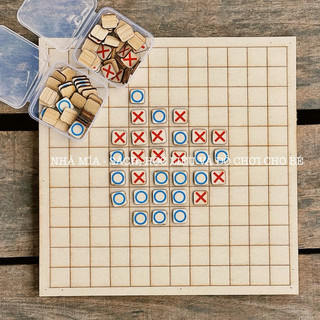 [Có Hộp Gỗ] Bộ Cờ Caro - Cờ Xo In Màu Cho Bé Phát Triển Tư Duy & Ghi Nhớ