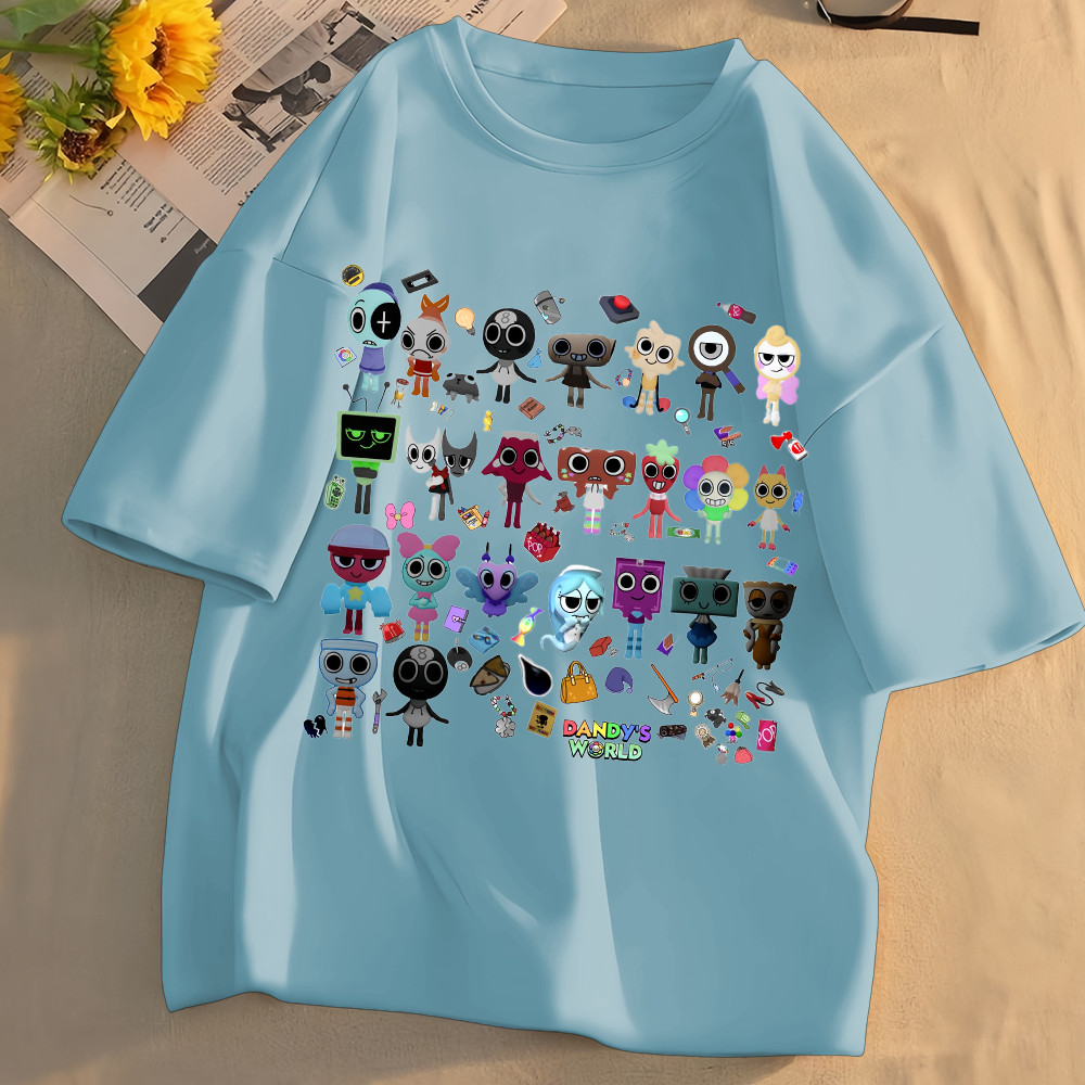 Áo thun in hình hoạt hình vui nhộn 2025 của Dandy 's World Kids Áo thun ngắn tay mùa hè Playwear Top