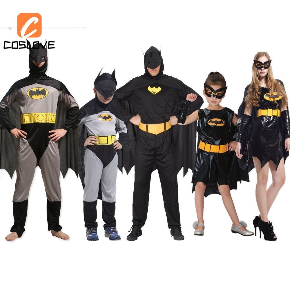 Batman Cosplay Quần Áo Áo liền quần Trẻ Em Người Lớn Trang Phục Cổ Điển Batman Cosplay Quần Áo Halloween Biểu Diễn Đồng Nhất