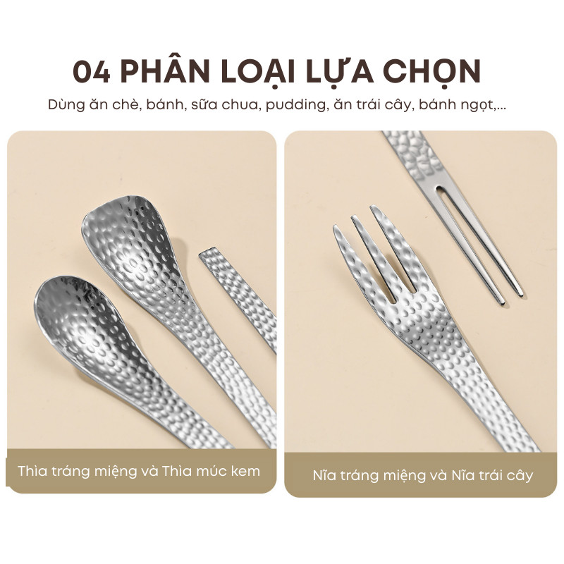 Bộ Thìa Nĩa Inox 304 Vân Rắn Dùng Ăn Tráng Miệng, Trái Cây Chất Liệu 2 Màu Dùng Nhà Hàng, Khách Sạn Cao Cấp | 278
