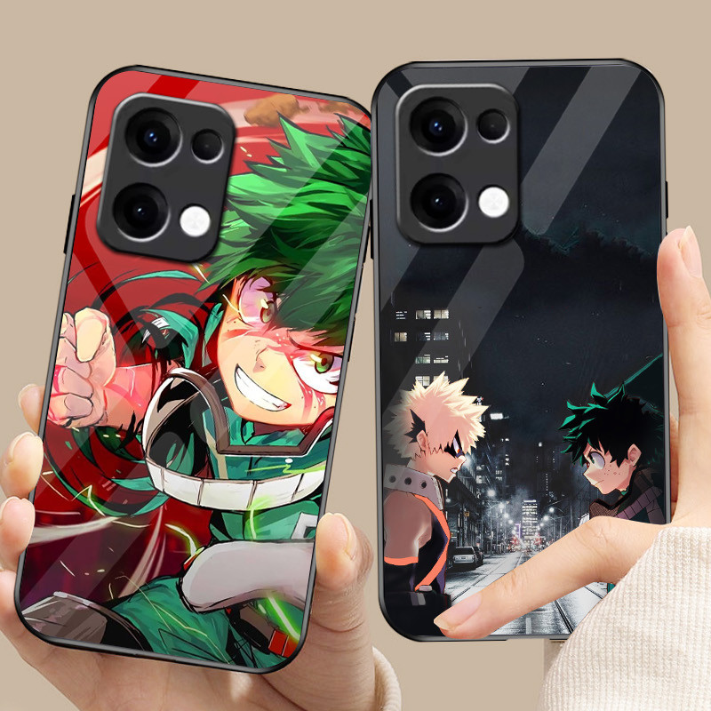 Ốp điện thoại kính My Hero Academia Deku Bakugou cho Oppo A54 A74 4G A79 5G A94 A3X Reno 11 12 13 11F 12F 13F 10 8