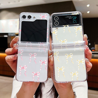 Nơ Họa Tiết Trong Suốt Ốp lưng Samsung Galaxy Z Flip 6 Flip 5 Flip 4 5G Full Bản Lề Trong Suốt Cứng PC Gấp Ốp Lưng Samsung Z Flip6 Flip5 Flip4 Flip3
