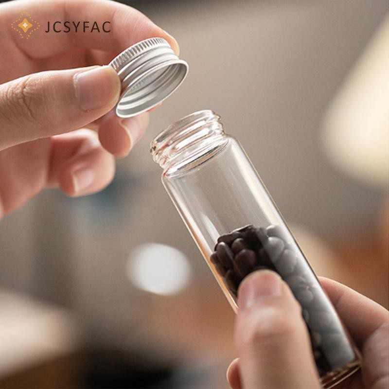 JCSYFAC Cà Phê Đậu Ống Thủy Tinh Với Dụng Cụ Nhôm Ống Đóng Chai Bảo Quản Ngũ Cốc Bằng Gỗ Kín Kín Kín Hộp Mới