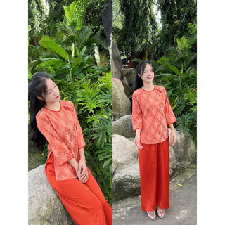 set lụa gấm 2da cổ tròn 5 nút , đồ bộ nữ đi chùa cao cấp