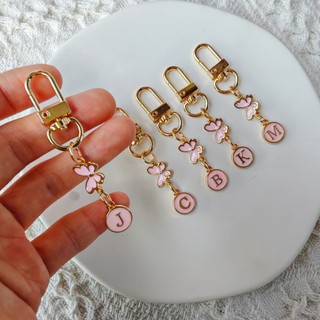 1 Móc Khóa Men Bướm & Bảng Chữ Cái Thanh Lịch, Nhẫn Chìa Khóa Hợp Kim Động Vật Ban Đầu A-Z, Kim Loại Nữ Móc Khóa Trang Trí