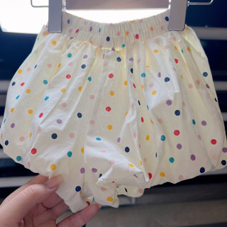 Quần short mùa hè mới cho bé gái, quần năm điểm co giãn, họa tiết chấm bi, quần rộng cho bé gái