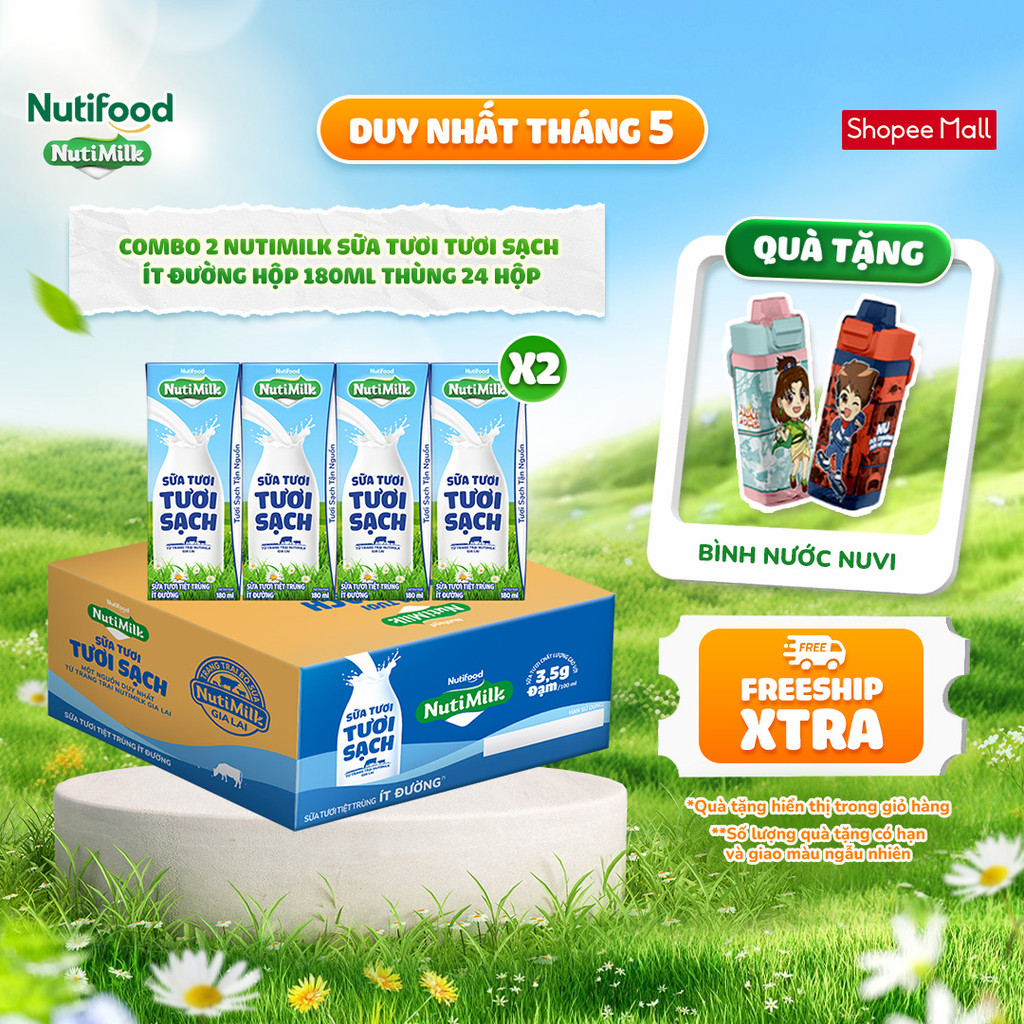 Ảnh Combo 2 NutiMilk Sữa Tươi Tươi Sạch Hộp 180ml Thùng 24 Hộp (180ml x 24 hộp) 1