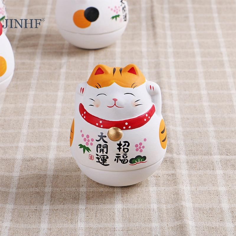 JINHF Nhật Bản Gốm Sứ May Mắn Tumbler Daruma Thủ Công Hoạt Hình May Mắn Đồ Trang Trí Phong Cảnh Trang Trí Nhà May Mắn Tượng Các Bức Tượng Nhỏ HOT