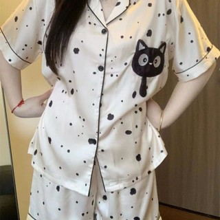 Bộ Đồ Ngủ Mèo Chấm Bi Nữ Mùa Hè Phong Cách Mới ins Phong Cách Nhật Bản Quần Short Tay Ngắn Sinh Viên Homewear Phù Hợp Với Có Thể Mặc Bên Ngoài