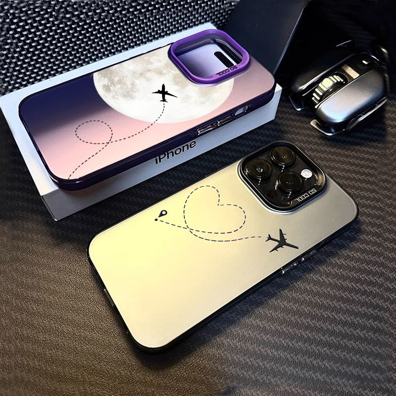 Dành Cho iPhone 16 11 12 13 14 15 Pro Max Cho iPhone 16e XR X XS Max 7 8 Plus SE2020 2022 Mặt Trăng Tình Yêu Máy Bay IMD Kim Loại Cứng Chống Sốc