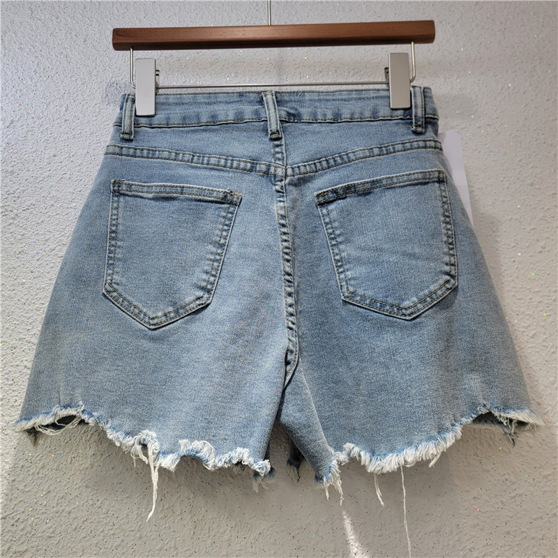 Ga Châu Âu Quần Short Denim Nữ Mùa Hè 2025 Phong Cách Mới Hợp Thời Trang Rách Đính Hạt Hoa Thêu Mỏng Hơn Nhìn Rộng Quần Nóng