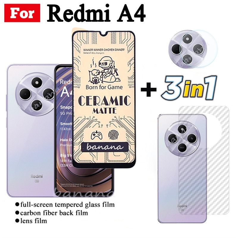 Kính cường lực gốm 3 TRONG 1 Redmi A4 cho Redmi 14C Redmi A3 Ống kính máy ảnh Kính bảo vệ màn hình và phim mặt sau