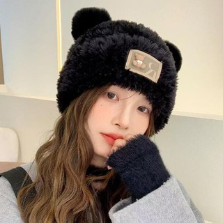 Mới dễ thương phù hợp với gấu sang trọng mũ dành cho nữ mùa thu đông phong cách Hàn Quốc ngoài trời ấm áp bảo vệ tai lạnh mũ len mũ dệt kim