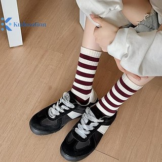 Kudosation Nữ Tất Thu Đông Cotton Dệt Kim Trường Học Bé Gái Ống Giữa Tất Nữ Sọc Hip Hop Ván Trượt Thể Thao Tất Sox