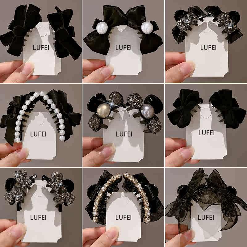 Kẹp Tóc Nữ 2 Cái / bộ Thu Đông Sang Trọng Đen Kích Thước Nhỏ Lấy Kẹp Tất Cả Trận Đấu Nữ Phụ Kiện Tóc Phụ Kiện Thời Trang