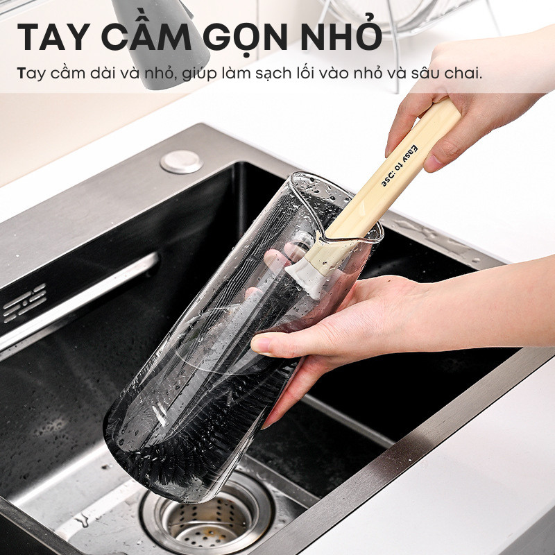 Bàn chải cốc tay cầm dài không có góc chết làm sạch bình sữa cho bé, cốc thủy tinh, chai lọ đa năng | 211