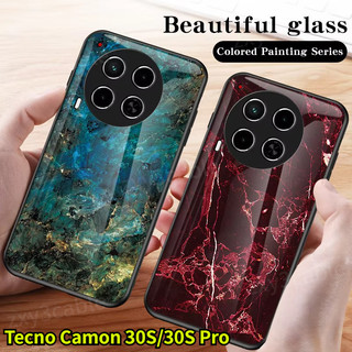 Vỏ chuyển màu đá cẩm thạch sang trọng cho Tecno Camon 30 S Pro 30S 4G 5G 2024 Vỏ bảo vệ kính cường lực cho TecnoCamon30S 30SPro Ốp điện thoại TPU cạnh chống sốc