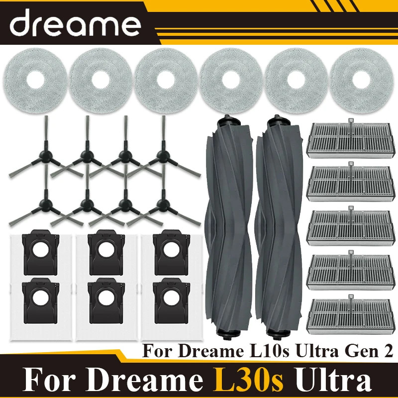 Dreame L10s Ultra Gen 2 / L30s Ultra Phụ tùng thay thế Phụ kiện Bàn chải bên chính Bộ lọc Hepa Cây lau nhà Túi đựng bụi vải
