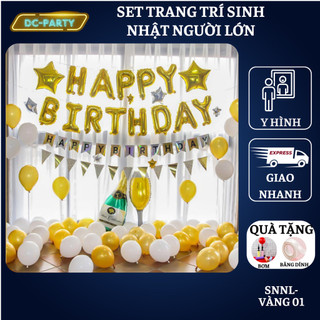Set trang trí sinh nhật người lớn kiểu hàng quốc màu trắng đen SNNL-VÀNG 01,Bóng bay trang trí sinh nhật cho bé trai bé