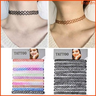 Kra 12 Miếng Vintage Hippy Co Giãn Hình Xăm Choker Dây Chuyền Co Giãn Chocker Vòng Cổ