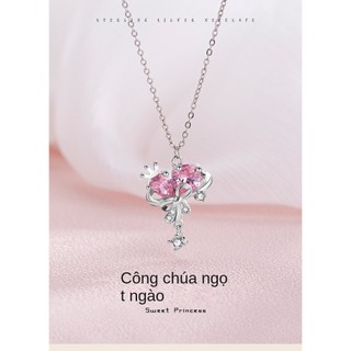 Dây chuyền bạc S925 pha lê hồng hình nơ, trái tim sang trọng nhẹ nhàng cho nữ S63