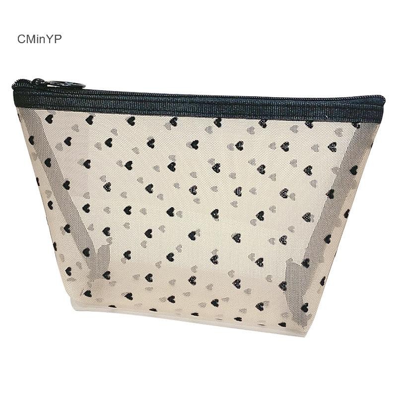 Cminyp Tình Yêu In Lưới Túi Đựng Mỹ Phẩm Di Động Vệ Sinh Tổ Chức Túi Trang Điểm Đa Năng Trong Suốt Nữ Son Môi Túi Bảo Quản Vinh Quang